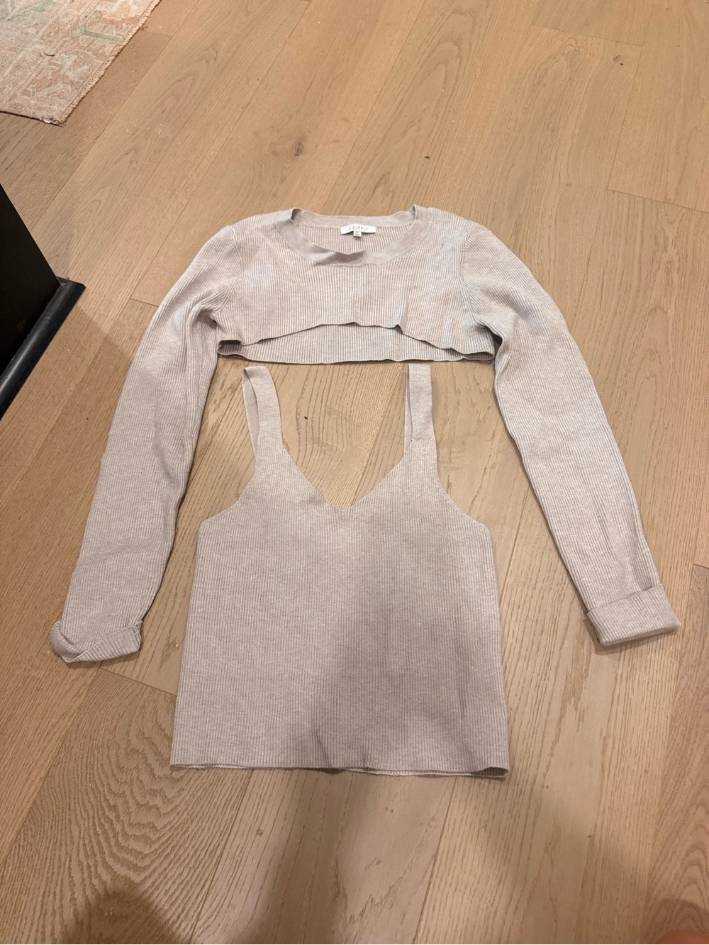 Z Supply Ribbed Tank and Cropped Shrug Set - Beige